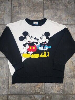 Vintage 80s Sunday Comics Medium Mickey & Minnie Mouse Colorblock Sweatshirt